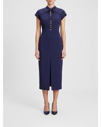 Alessandra Rich - Pure Silk Midi Evening Dress With A Scarf Neck And Front Slit - Lyst