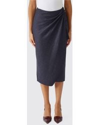 Pinko - Pinstriped Wool-Blend Midi Pencil Skirt With Draped Waist Detail - Lyst
