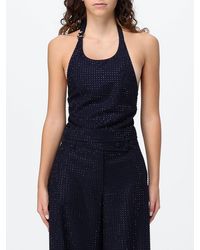 Pinko - Rhinestone-Embellished Crêpe Cropped Halter Top - Lyst