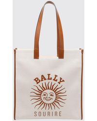 Bally - Canvas Tote Bag With Printed Logo And Double Leather Handles - Lyst