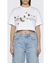 CASABLANCA - Printed Organic Cotton Cropped T-Shirt - Lyst