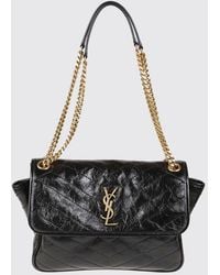 Saint Laurent - Quilted Crinkled Leather Shoulder Bag With Ysl Monogram - Lyst