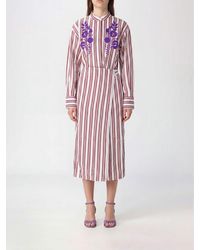 Antik Batik - Striped And Floral Cotton Long Wrap Shirt Dress With Mandarin Collar - Lyst