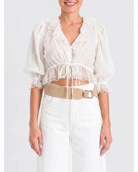 Twinset - Cropped Tulle Blouse With Ruffles And Puff Sleeves - Lyst