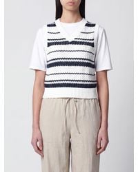 DUNST - Striped Cotton Knit Vest With V-Neck And Regular Shoulders - Lyst