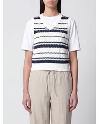DUNST - Striped Cotton Knit Vest With V-Neck And Regular Shoulders - Lyst