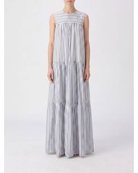 Semicouture - Luigia Striped Cotton And Silk Sleeveless Dress - Lyst