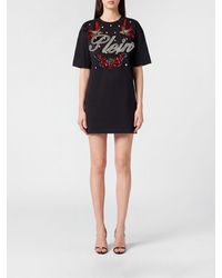 Philipp Plein - Sheath Mini Dress With Rhinestone Logo And U-Back Neckline - Lyst