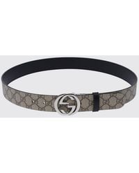 Gucci - Reversible Gg Supreme Canvas And Leather Belt With Monogram Buckle - Lyst