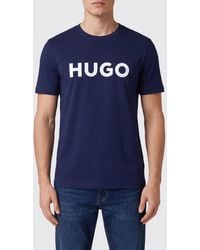 HUGO - Crewneck Cotton T-Shirt With Contrasting Logo - Lyst