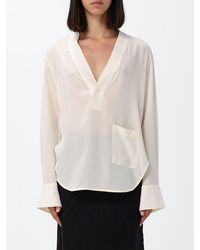 Victoria Beckham - Silk V-Neck Blouse With Long Sleeves - Lyst