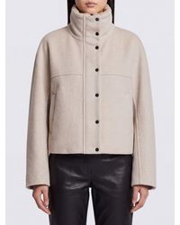 Brunello Cucinelli - Wool And Cashmere Short Coat With High Neck And Monili Embroidery - Lyst
