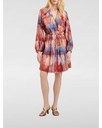 Momoní - Momon&Igrave Abstract Print Silk Mini Dress With V-Neck And Long Sleeves - Lyst