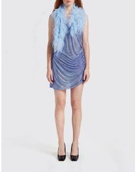 GIUSEPPE DI MORABITO - Draped Midi Evening Dress With Feathers And Rhinestones - Lyst
