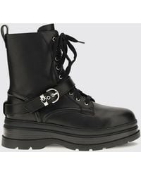 Pinko - Eva Smooth Leather Combat Boots With Metallic Love Birds Logo And Side Zip - Lyst