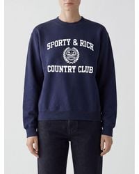 Sporty & Rich - Sporty &Amp Rich Varsity Crest Essential Crewneck Cotton Sweatshirt - Lyst