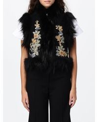 Fendi - Virgin Wool Vest With Fur Collar And Floral Embroidery - Lyst