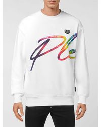 Philipp Plein - Cotton Jersey Crewneck Sweatshirt With Contrasting Front Logo Print - Lyst