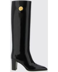 Saint Laurent - Kniehohe Stiefel Aus Gebürstetem Kalbsleder Mit Eckiger Kappe - Lyst