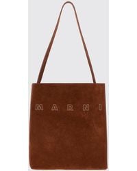 Marni - Museo Calfskin And Suede Tote Bag With Top Handle - Lyst