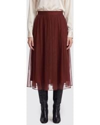 Brunello Cucinelli - High-Waisted Silk Full Midi Skirt - Lyst
