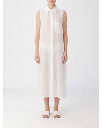 Y's Yohji Yamamoto - Pure Linen Midi Shirt Dress With Off-Shoulder Design And French Collar - Lyst