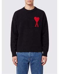 Ami Paris - Crew-Neck Wool Jumper With Contrast Logo - Lyst