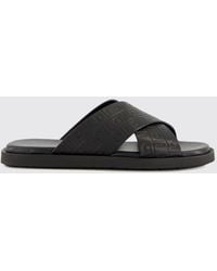 Ferragamo - Gancini Embossed Calfskin Leather Slide Sandals - Lyst