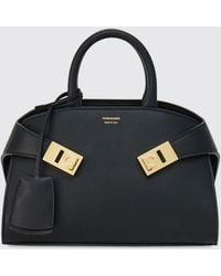 Ferragamo - Hug Calfskin Leather Mini Top Handle Bag With Double Handle And Straps - Lyst