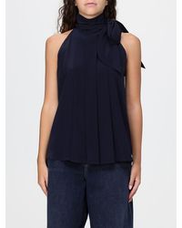 Max Mara - Pleated Silk Blouse With Scarf Neck And Cold Shoulders - Lyst