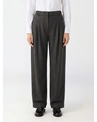 Brunello Cucinelli - High-Waisted Virgin Wool Wide Leg Trousers With Monili - Lyst
