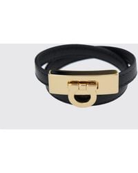 Ferragamo - Lambskin Leather And Brass Bracelet With Logo Detail - Lyst