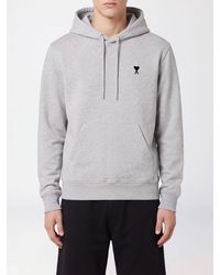 Ami Paris - Cotton Hoodie With Contrasting Embroidered Logo - Lyst