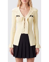 Self-Portrait - V-Neck Ribbed Viscose Cardigan With Jewelled Buttons - Lyst