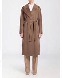 Max Mara - Long Wool Robe Coat With Tie-Waist Belt - Lyst