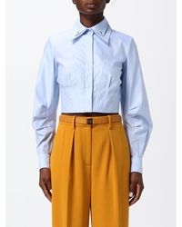 Elisabetta Franchi - Cropped Corset-Style Cotton Shirt With Classic Collar - Lyst