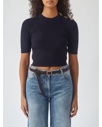 Elisabetta Franchi - Cropped Ribbed Viscose Top With Metal Eyelets - Lyst