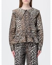Ganni - Organic Cotton Shirt With Animal Print - Lyst