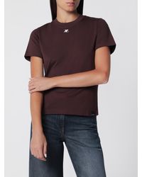 Courreges - Courr&Egrave	Ges Cotton Crewneck T-Shirt With Contrasting Front Logo - Lyst