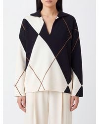 Max Mara - Oversized Argyle Wool Polo Jumper With V-Neck And Dropped Shoulders - Lyst