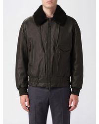 Giorgio Armani - Lambskin Leather Bomber Jacket With Fur Collar And Elasticated Hem - Lyst