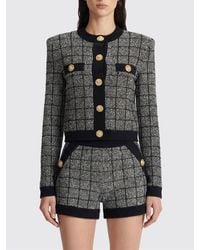 Balmain - Tweed Check Cardigan - Lyst