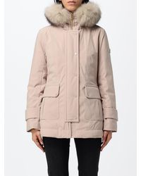 Peuterey - Knee-Length Polyester Parka With Shearling Hood And Applied Logo - Lyst
