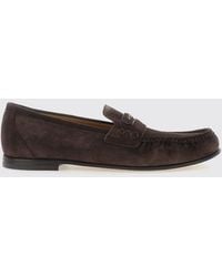 Fendi - Suede Penny Loafers With Metal Lettering Logo - Lyst