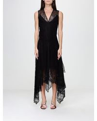Fendi - Off-The-Shoulder Silk Midi Dress With Asymmetric Hem And Lace Inserts - Lyst