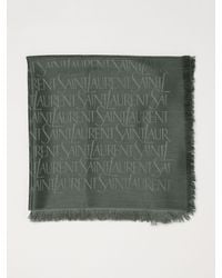Saint Laurent - Pañuelo Cuadrado De Lana Y Seda Con Logo En Jacquard Y Bordes Desflecados - Lyst