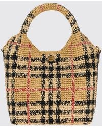 Burberry - Margate Mini-Tote-Bag Aus Bast Mit Vintage Check-Muster Und Abnehmbarem Riemen - Lyst