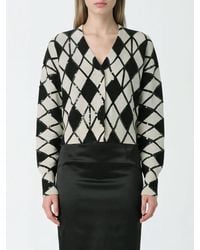 Blumarine - Wool And Cashmere Argyle Cardigan With Sequin Embellishment - Lyst