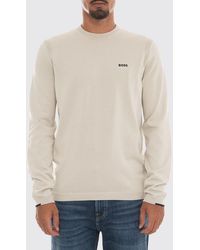 BOSS - Slim Fit Cotton Crew-Neck Jumper With Contrasting Logo - Lyst