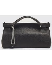 Orciani - Virgo Grained Leather Handbag With Double Handle And Logo Charm - Lyst